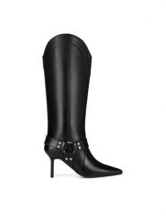 Eva Minge Kowbojki AZIZA-115832 Czarny. Czarne kozaki damskie Eva Minge, bez wzorów, ze skóry, bez obcasa, na szpilce, bez zapięcia. Za 479.99 zł.
