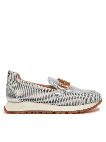 Hispanitas Półbuty HV253919 Srebrny. Szare półbuty damskie Hispanitas, bez wzorów, ze skóry, bez obcasa, na płaskiej podeszwie, bez zapięcia. Za 419.99 zł.