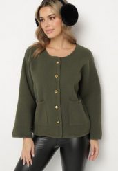 Zielony Kardigan z Wiskozą na Guziki Fannith. Zielone kardigany damskie Born2be, m, z aplikacjami, z jeansu, eleganckie, bez kołnierzyka. Za 189.99 zł.