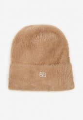 Beżowa Czapka Beanie z Wiskozą Wełną i Naszywką Zolirra. Brązowe czapki damskie Renee, z aplikacjami, z jeansu, eleganckie. Za 34.99 zł.