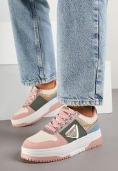 Różowo-Zielone Sneakersy Ozdobione Brokatem Cyrkoniami i Perforacją Tillitara. Czerwone obuwie sportowe damskie Born2be, z aplikacjami, z jeansu, bez zapięcia. Za 99.99 zł.