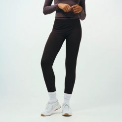 Legginsy sportowe damskie Domyos Powerful Pilates. Brązowe legginsy damskie DOMYOS, l, bez wzorów, z materiału, z podwyższonym stanem, długie, na fitness i siłownię. Za 119.99 zł.