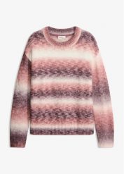 Sweter z efektem ombre. Brązowe swetry nierozpinane damskie bonprix, bez wzorów, z wełny, bez kołnierzyka, bez ramiączek. Za 129.99 zł.