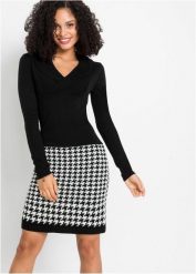 Sukienka dzianinowa. Czarne sukienki damskie bonprix, bez wzorów, z dzianiny, eleganckie, bez kołnierzyka, bez ramiączek. Za 122.99 zł.