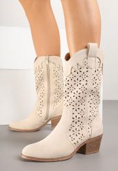 Beżowe Ażurowe Botki na Obcasie w Stylu Kowbojek Lissemi. Brązowe botki damskie Born2be, na jesień, w ażurowe wzory, z jeansu, eleganckie, bez obcasa, na obcasie, bez zapięcia. Za 149.99 zł.