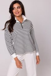 Bluza w Paski z Wysokim Kołnierzem. Bluzy damskie MOE, l, bez wzorów, z bawełny, bez ramiączek, bez kaptura. Za 254.79 zł.