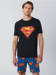 Piżama Superman - czarny. Czarne piżamy męskie Sinsay, l, bez wzorów, bez kołnierzyka, bez ramiączek. Za 59.99 zł.