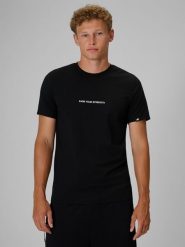 4F T-shirt slim z nadrukiem męski - czarny S. Czarne t-shirty męskie 4F, m, bez wzorów, z bawełny, bez kołnierzyka, bez ramiączek. Za 59.99 zł.