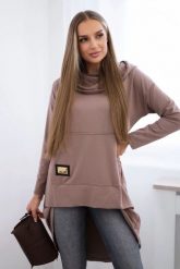 Bluza z długim tyłem i kapturem mocca. Bluzy damskie KESI, l, bez wzorów, z bawełny, bez ramiączek. Za 229.98 zł.
