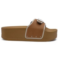 Klapki turystyczne damskie Scholl Pescura Moon Wedge. Brązowe klapki damskie Scholl, na lato, bez wzorów, z materiału, eleganckie, bez obcasa, na koturnie, bez zapięcia. Za 187.04 zł.
