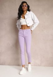 Fioletowe Jeansy Skinny z Efektem Push Up Karinali. Fioletowe jeansy damskie Renee, bez wzorów, z bawełny. Za 69.99 zł.