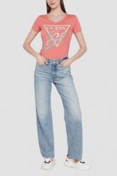 GUESS Różowy damski t-shirt Pearls Love, Rozmiar S. Czerwone t-shirty damskie Guess, s, z aplikacjami, bez kołnierzyka, bez ramiączek. W wyprzedaży za 143.99 zł.