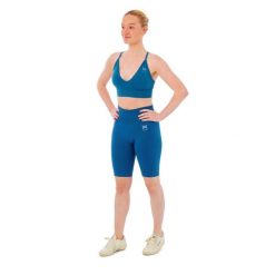Damski zestaw sportowy Xtreme - krótkie legginsy + biustonosz sportowy-Niebieski. Niebieskie legginsy damskie XTREME SOCKSWEAR, bez wzorów, krótkie, na fitness i siłownię. Za 172.99 zł.