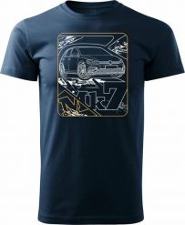 Topslang Koszulka z samochodem VW Golf 7 VII męska granatowa REGULAR L. Swetry męskie Topslang, l, bez wzorów, bez kołnierzyka, bez ramiączek. Za 99.90 zł.