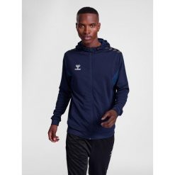 Bluza dresowa z kapturem i zamkiem błyskawicznym Hummel Authentic. Niebieskie bluzy męskie Hummel, bez wzorów, z dresówki, sportowe, bez ramiączek, z kapturem. Za 281.00 zł.