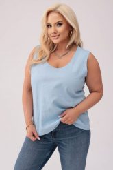 Lniany top Clea w błękitnym kolorze PLUS SIZE OVERSIZE XXL. Niebieskie topy damskie Moda Size Plus Iwanek, l, bez wzorów, ze lnu, eleganckie, bez kołnierzyka, bez ramiączek. Za 209.90 zł.