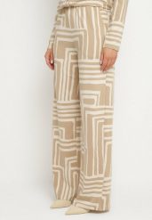 Beżowe Szerokie Spodnie z Wiskozą w Geometryczny Print Andriva. Brązowe spodnie materiałowe damskie Born2be, bez wzorów, z jeansu, eleganckie, z podwyższonym stanem, długie. Za 89.99 zł.