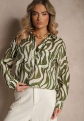 Zielona Transparentna Koszula z Wiskozy o Klasycznym Kroju w Print Zebra Covianne. Zielone koszule damskie Renee, l, bez wzorów, z jeansu, klasyczne, bez kołnierzyka, bez ramiączek. Za 44.99 zł.