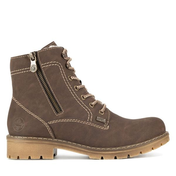 Trzewiki Rieker. Brązowe botki damskie Rieker, bez wzorów, bez obcasa, na płaskiej podeszwie, bez zapięcia. Za 293.99 zł.