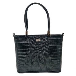 Shopperka skórzana SHE t458 czarna croco. Czarne shopperki damskie SHE, bez wzorów, ze skóry, bez dodatków. Za 379.99 zł.