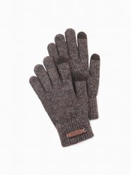 Dzianinowe męskie rękawiczki z wełną – brązowy melanż V2 OM-ACGL-0110 - one size. Brązowe rękawiczki męskie Ombre Clothing, z aplikacjami, z dzianiny. Za 53.99 zł.
