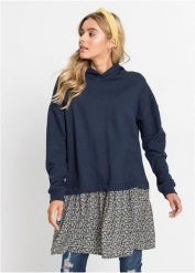 Sukienka dresowa w optyce 2 w 1. Niebieskie sukienki damskie bonprix, bez wzorów, z dresówki, bez kołnierzyka, bez ramiączek. Za 159.99 zł.