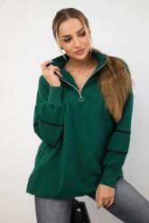 Bluza z suwakiem i kieszeniami zielona. Zielone bluzy damskie KESI, l, bez wzorów, z bawełny, bez ramiączek, bez kaptura. Za 178.78 zł.
