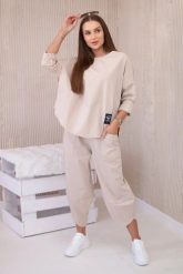 Komplet new punto bluza + spodnie beżowy. Brązowe bluzy damskie KESI, l, bez wzorów, z bawełny, biznesowe, bez ramiączek, bez kaptura. Za 347.13 zł.