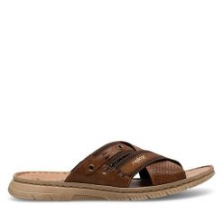 Klapki Rieker. Brązowe klapki męskie Rieker, bez wzorów, bez zapięcia. Za 289.99 zł.