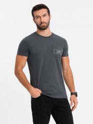 Bawełniany męski t-shirt z nadrukiem na kieszonce Ombre Streetstyle – czarny V1 - Rozmiar: L. Czarne t-shirty męskie Ombre Clothing, l, bez wzorów, z bawełny, bez kołnierzyka, bez ramiączek. W wyprzedaży za 24.99 zł.
