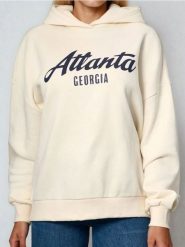 Bluza hoodie w stylu akademickim - kremowy. Białe bluzy damskie Sinsay, l, bez wzorów, bez ramiączek, bez kaptura. Za 45.99 zł.