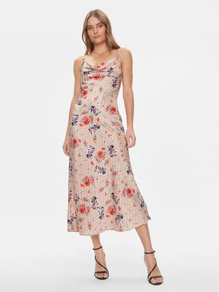 Guess Sukienka koktajlowa W3GK85 WD8G2 Beżowy Regular Fit. Brązowe sukienki damskie Guess, s, z aplikacjami, z syntetyku, wizytowe, bez kołnierzyka, bez ramiączek. Za 319.99 zł.