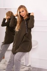 Bluza ocieplana z asymetrycznym suwakiem khaki. Brązowe bluzy damskie KESI, l, bez wzorów, z bawełny, bez ramiączek, bez kaptura. Za 238.37 zł.
