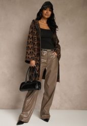 Brązowo-Czarny Kardigan na Suwak z Kapturem w Literowy Wzór Calitusa. Brązowe kardigany damskie Renee, l, bez wzorów, z jeansu, bez kołnierzyka. Za 109.99 zł.